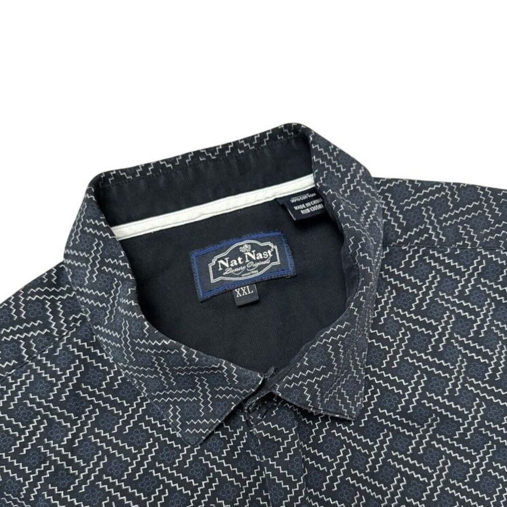 Nat Nast Luxury Originals Bowling Men's 2XL XXL Black Silk Geometric Print Shirt
